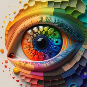 um olho colorido que representa uma espreitadela na experiência psicadélica