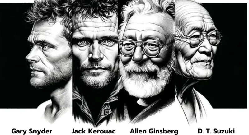 Figures who brought buddhism to the west Jack Kerouac, Gary Snyder, D.T. Suzuki, Allen Ginsberg