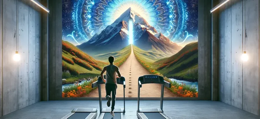 spiritual bypassing person running on a treadmill leading nowhere
