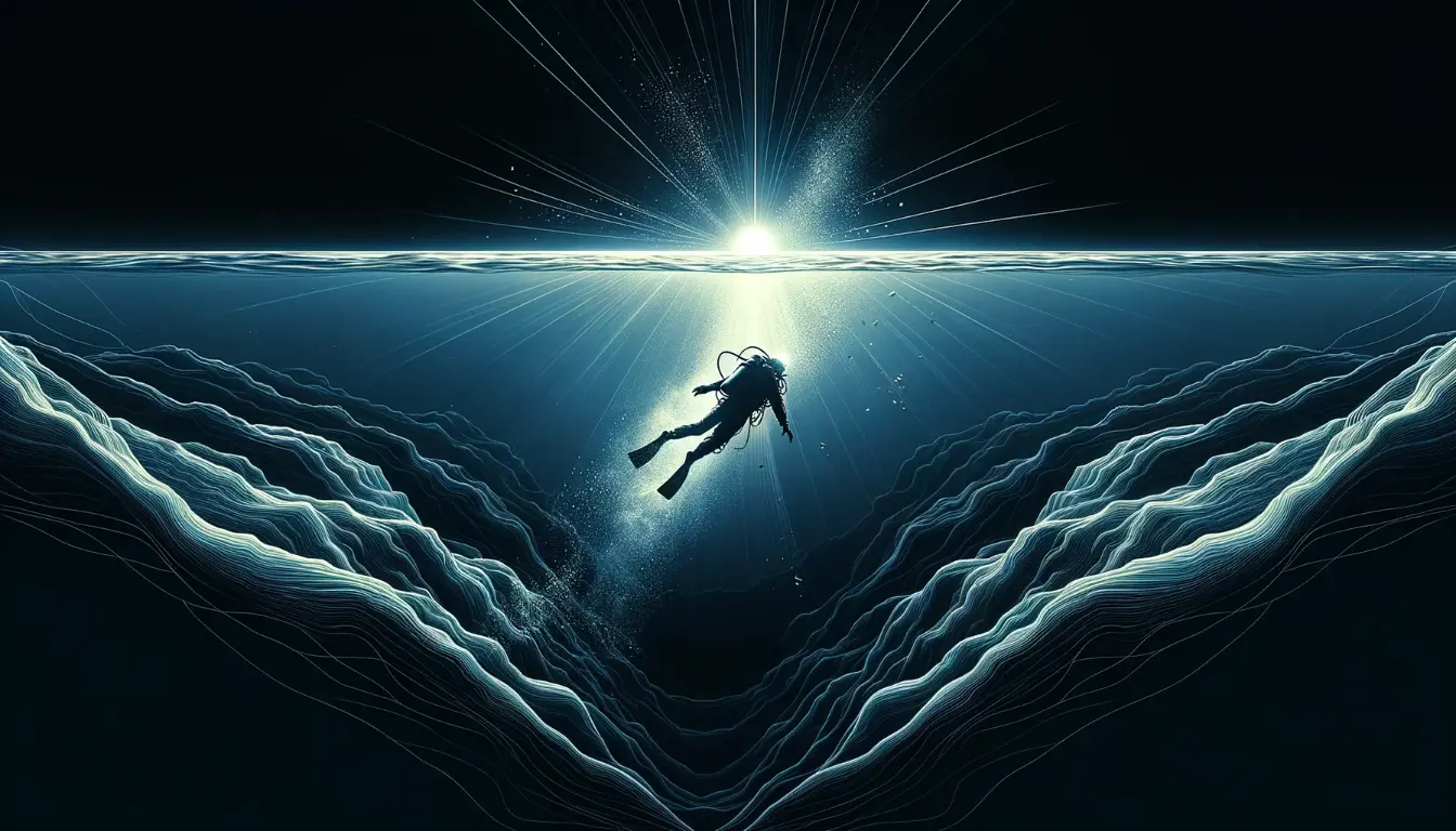 um mergulhador em alto mar numa viagem em espaço aberto