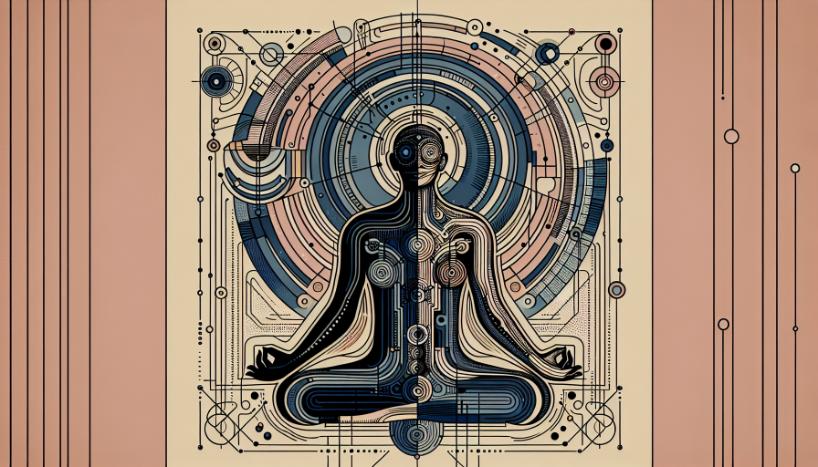 Personne méditant avec des images psychédéliques, symbolisant l'introspection profonde et la guérison.